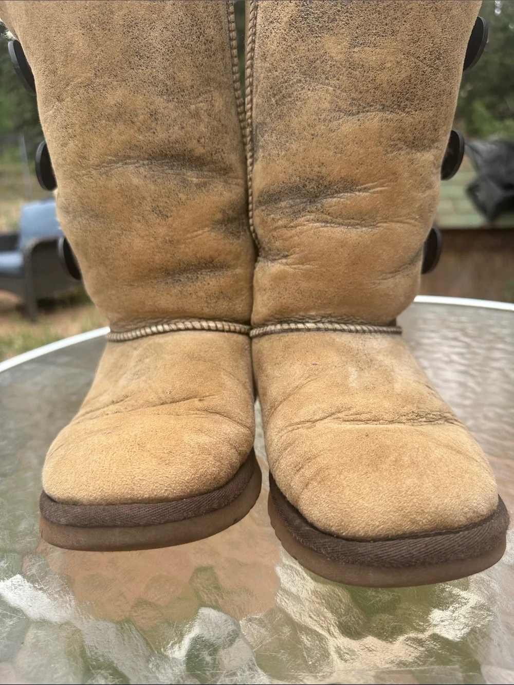 UGG Tan Button-Accent Shearling Mid-Calf Boots